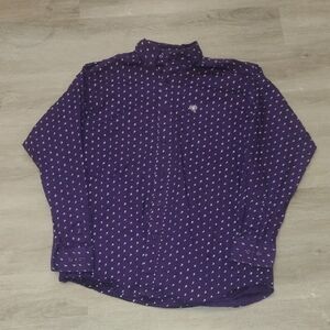 Ariat Navy Patterned Button-Up Long Sleeve Stretch Shirt Men's Size M